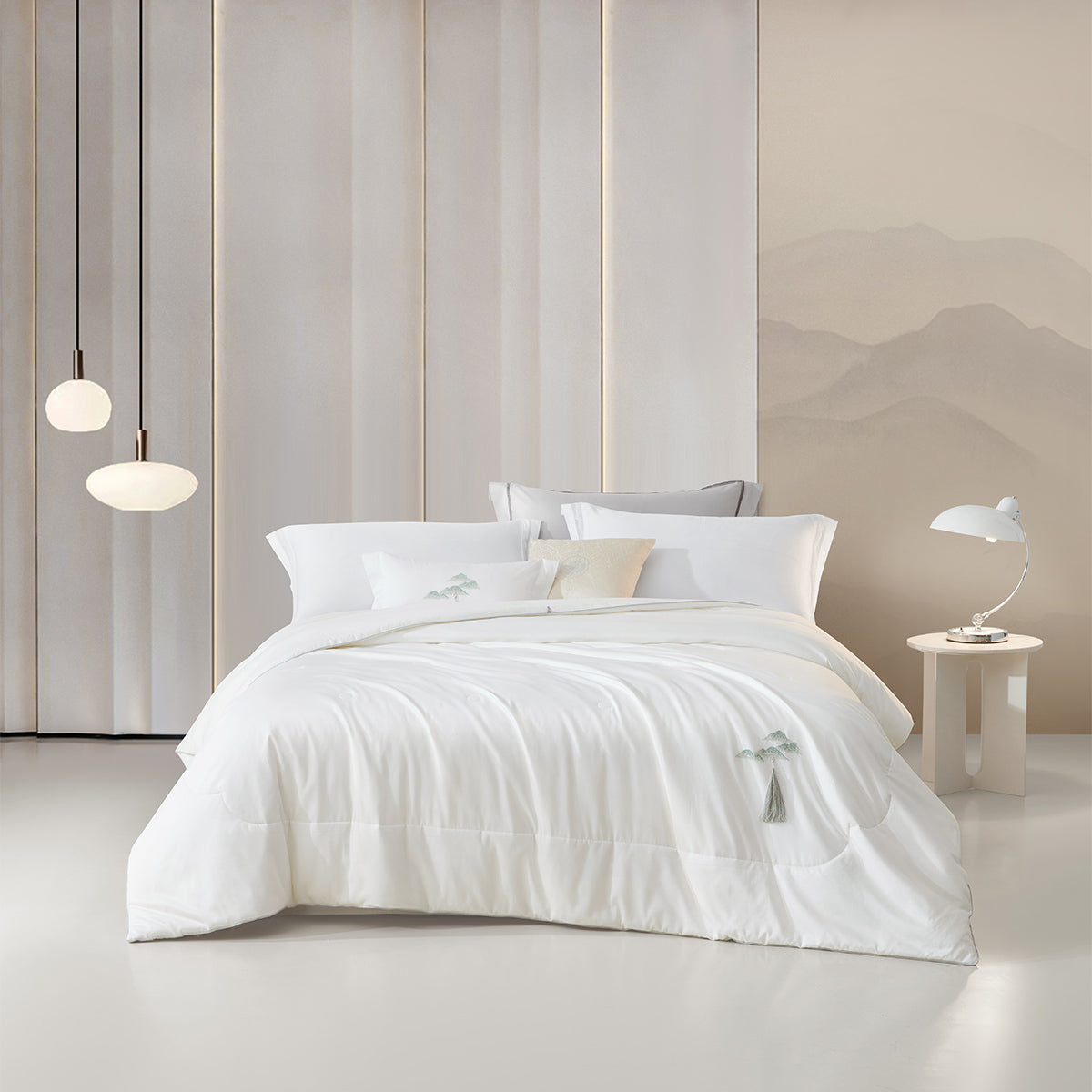 20% off the Misty Jade embroidered silk-filled duvet when bought with a silk pillow